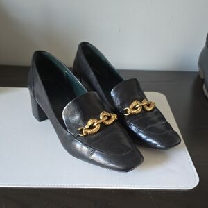 Elegant Black Loafers with Gold Chain Detail